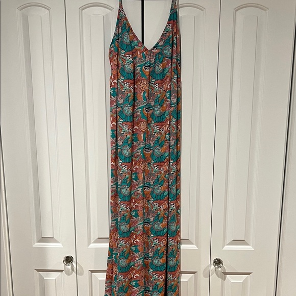 Maaji‎ Tropical Print Maxi Dress in Teal and Coral medium - Picture 1 of 8
